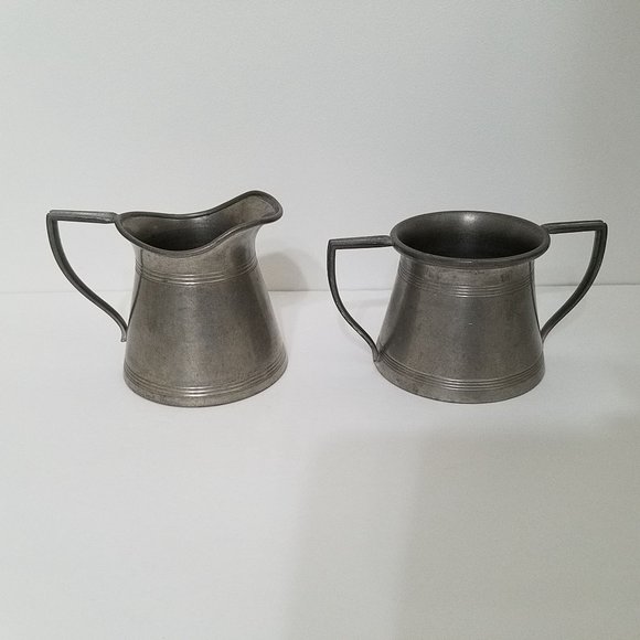 Vintage Cream and Sugar Set Marked Priscilla Pewter 4056 Art Deco - Picture 3 of 9